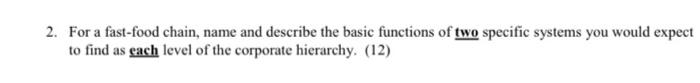 2. For a fast-food chain, name and describe the