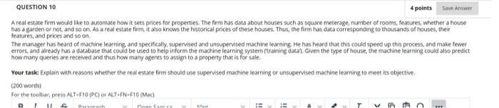 QUESTION 10 4 points Save Answer A real estate