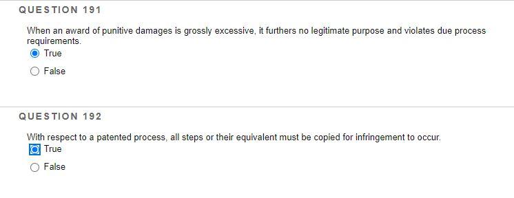 QUESTION 191 When an award of punitive damages is