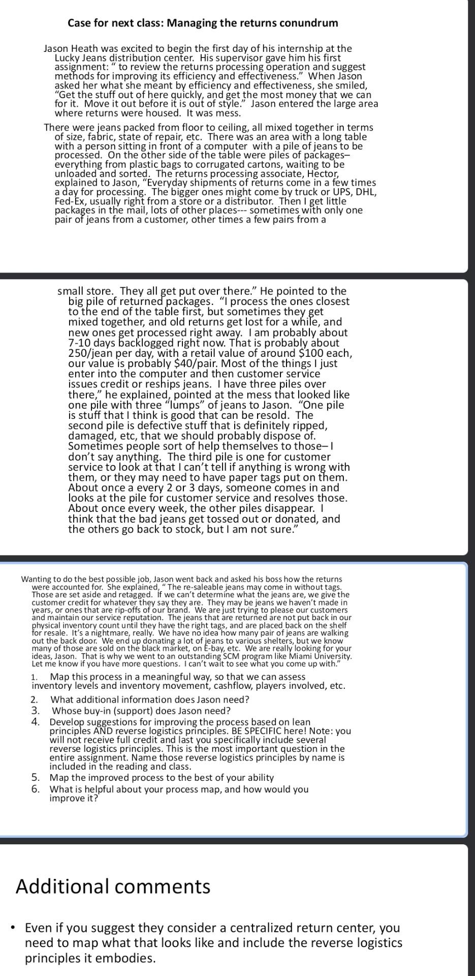 Case for next class: Managing the returns