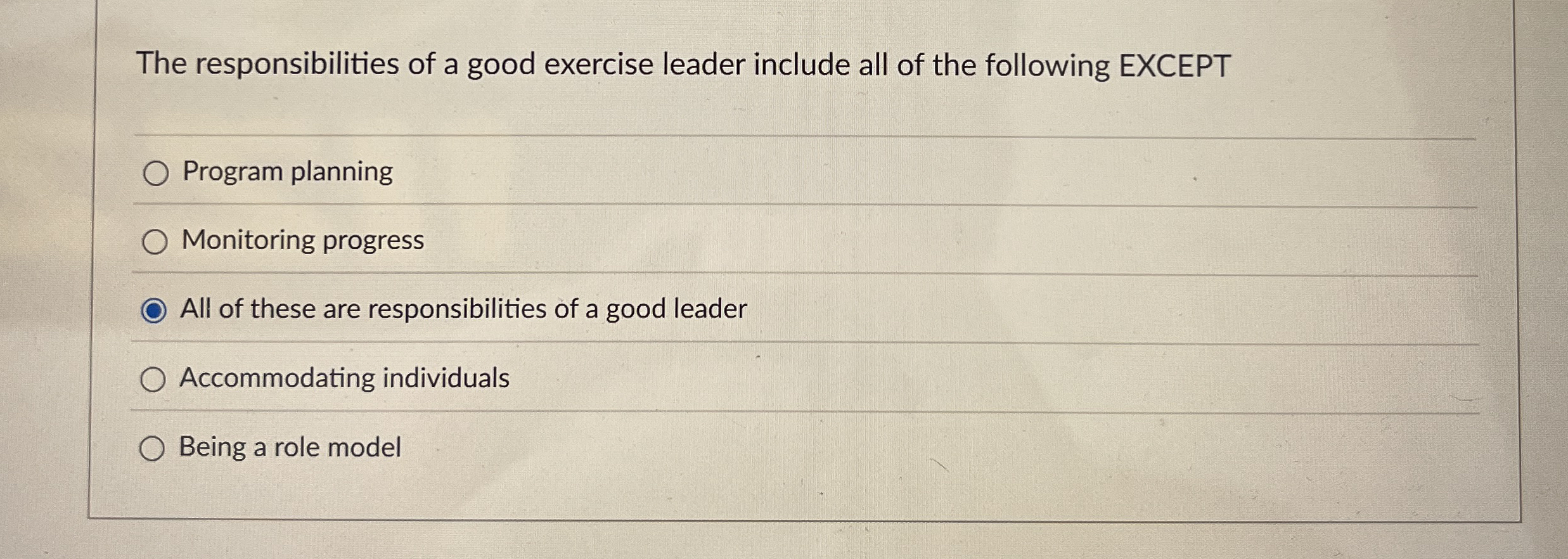 The responsibilities of a good exercise leader