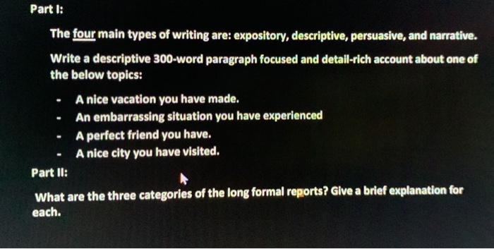 course title : Report writing Part 1: The four