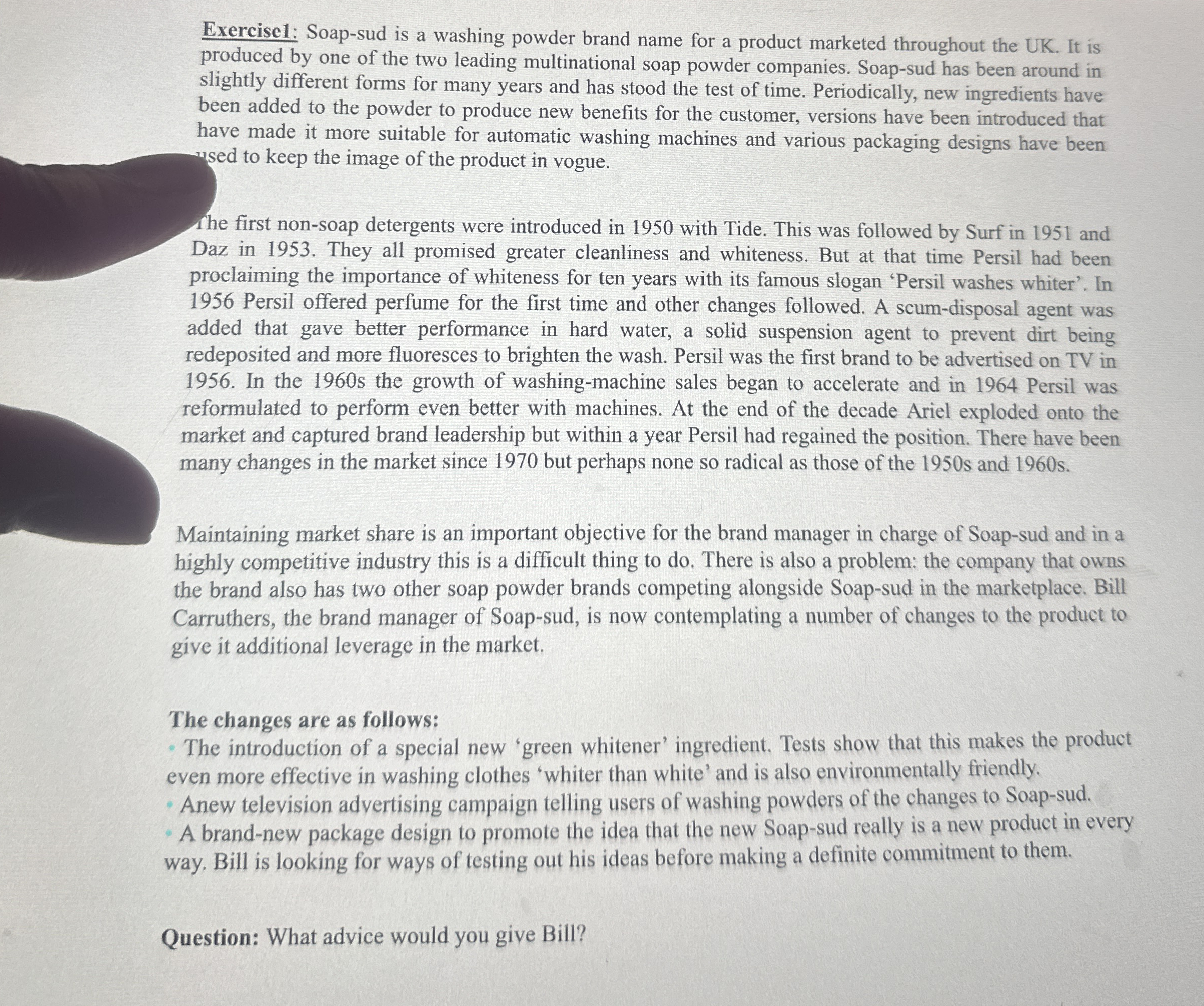 Exercise 1 : Soap - sud is a washing powder brand