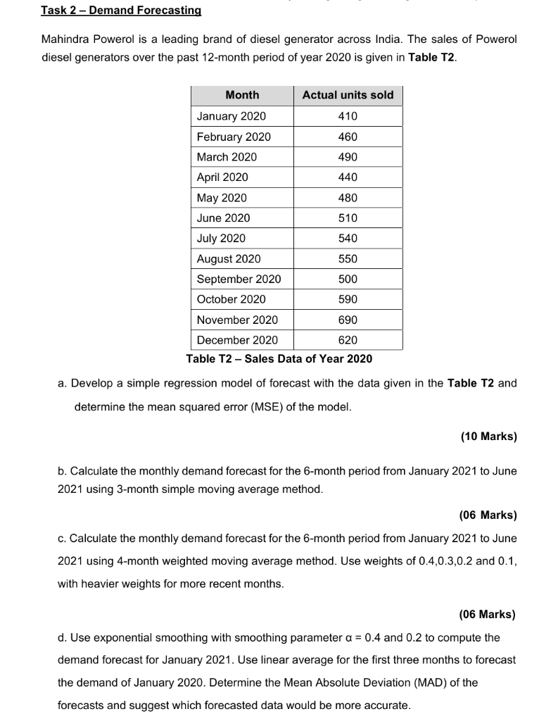 Task 2 - Demand Forecasting Mahindra Powerol is a