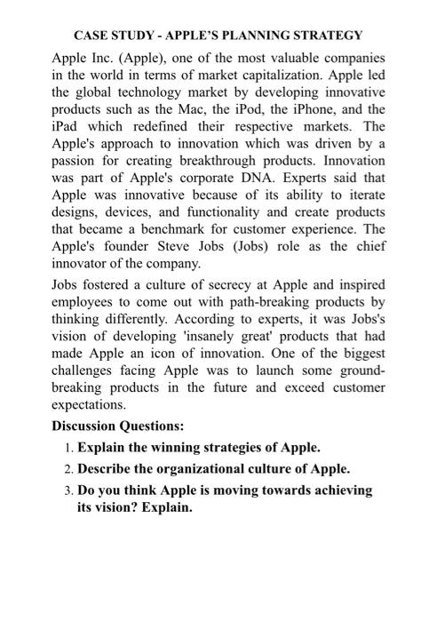 CASE STUDY - APPLE'S PLANNING STRATEGY Apple Inc.