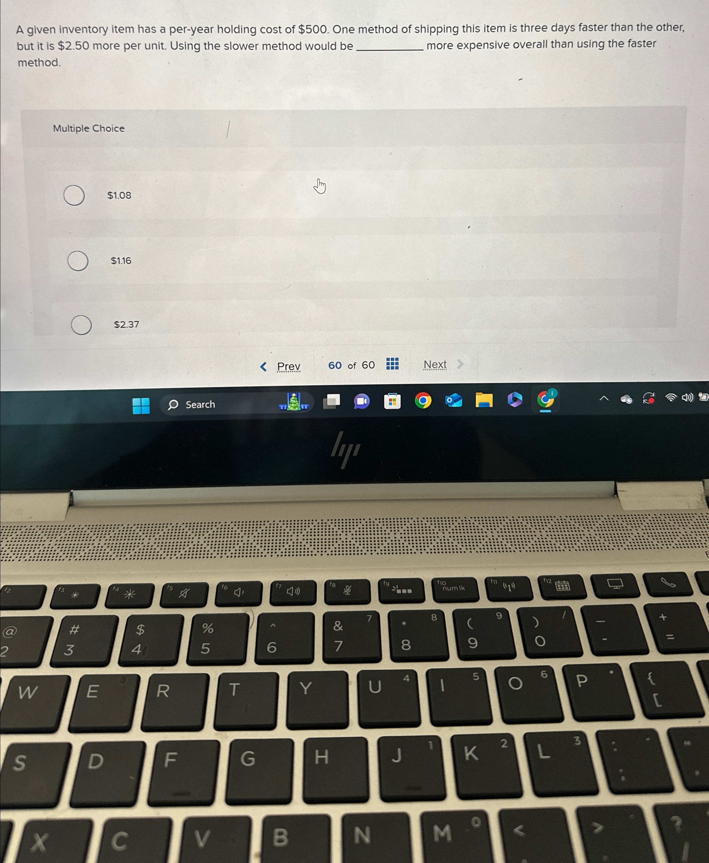 A given inventory item has a per - year holding