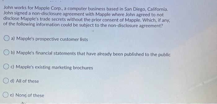 John works for Mapple Corp., a computer business