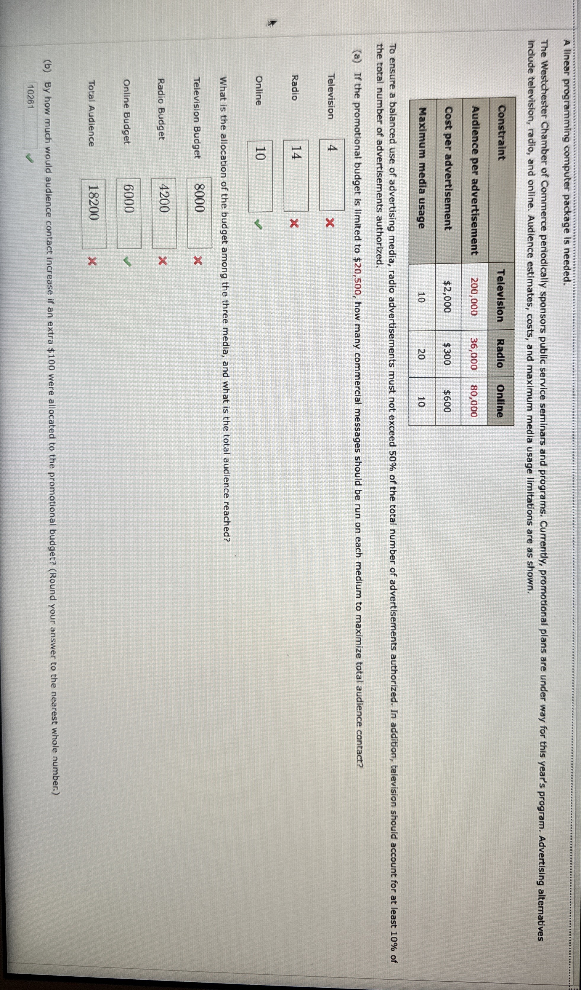 A linear programming computer package is needed.