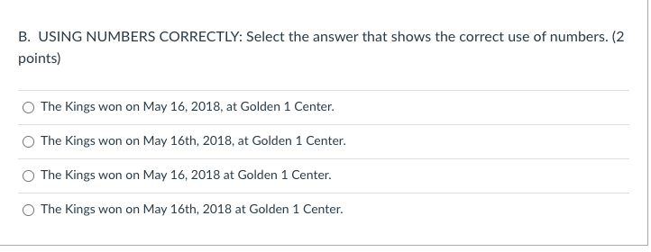 B. USING NUMBERS CORRECTLY: Select the answer