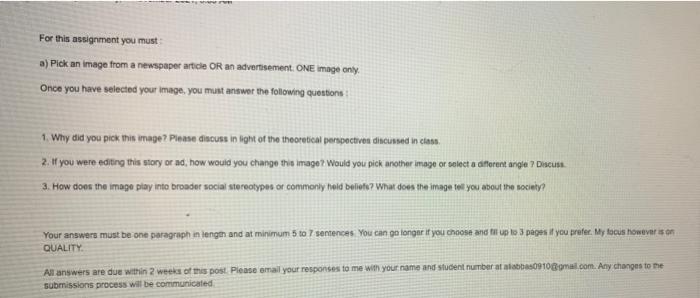 For this assignment you must a) Pick an image