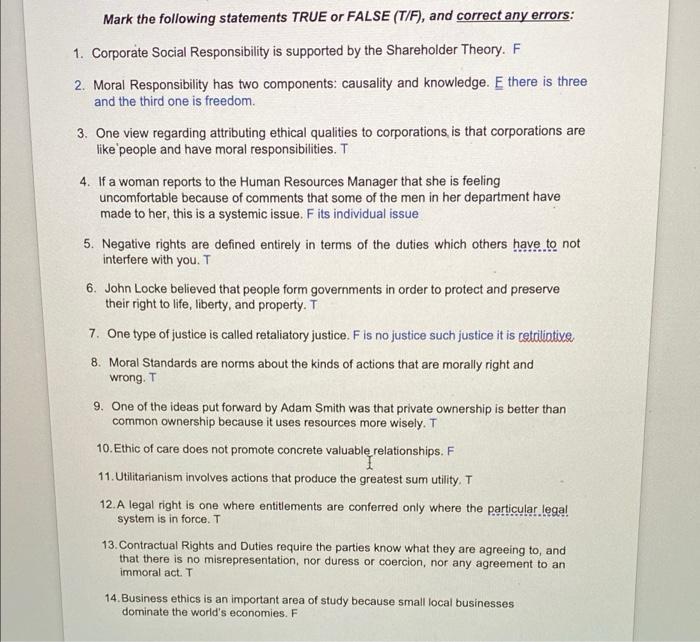 true ar fals and correct the errors Mark the