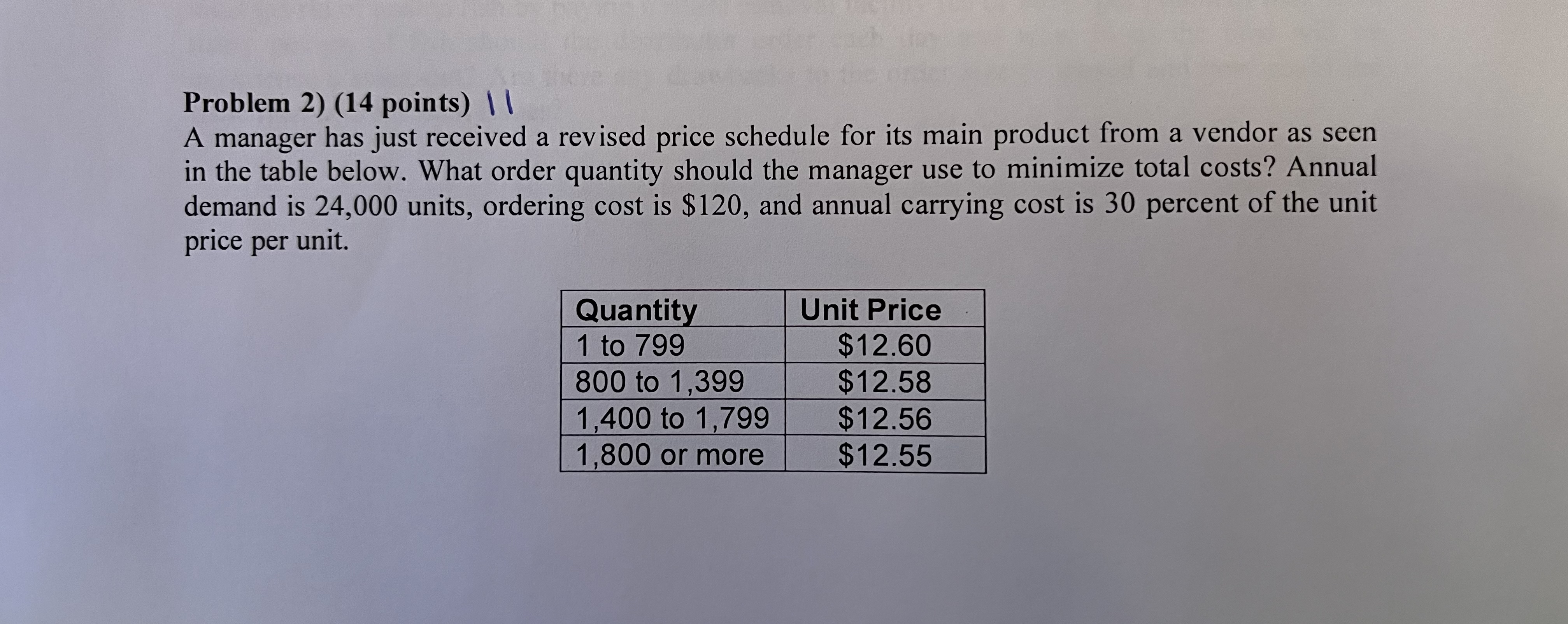 Problem 2 ) ( 1 4 points ) 1 1 A manager has just