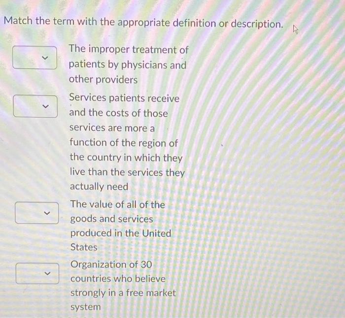 Match the term with the appropriate definition or