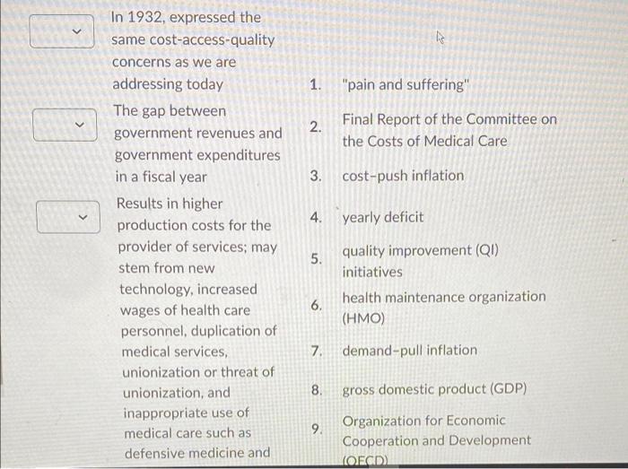 Match the term with the appropriate definition or