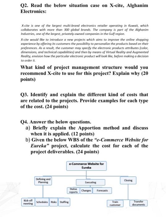 project management please Q2. Read the below