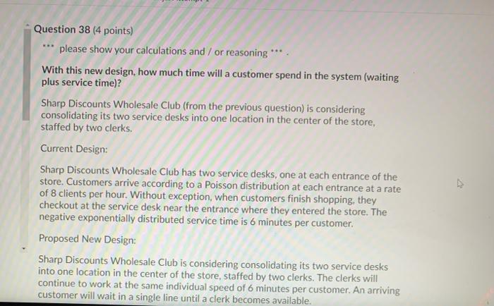 Question 38 (4 points) please show your