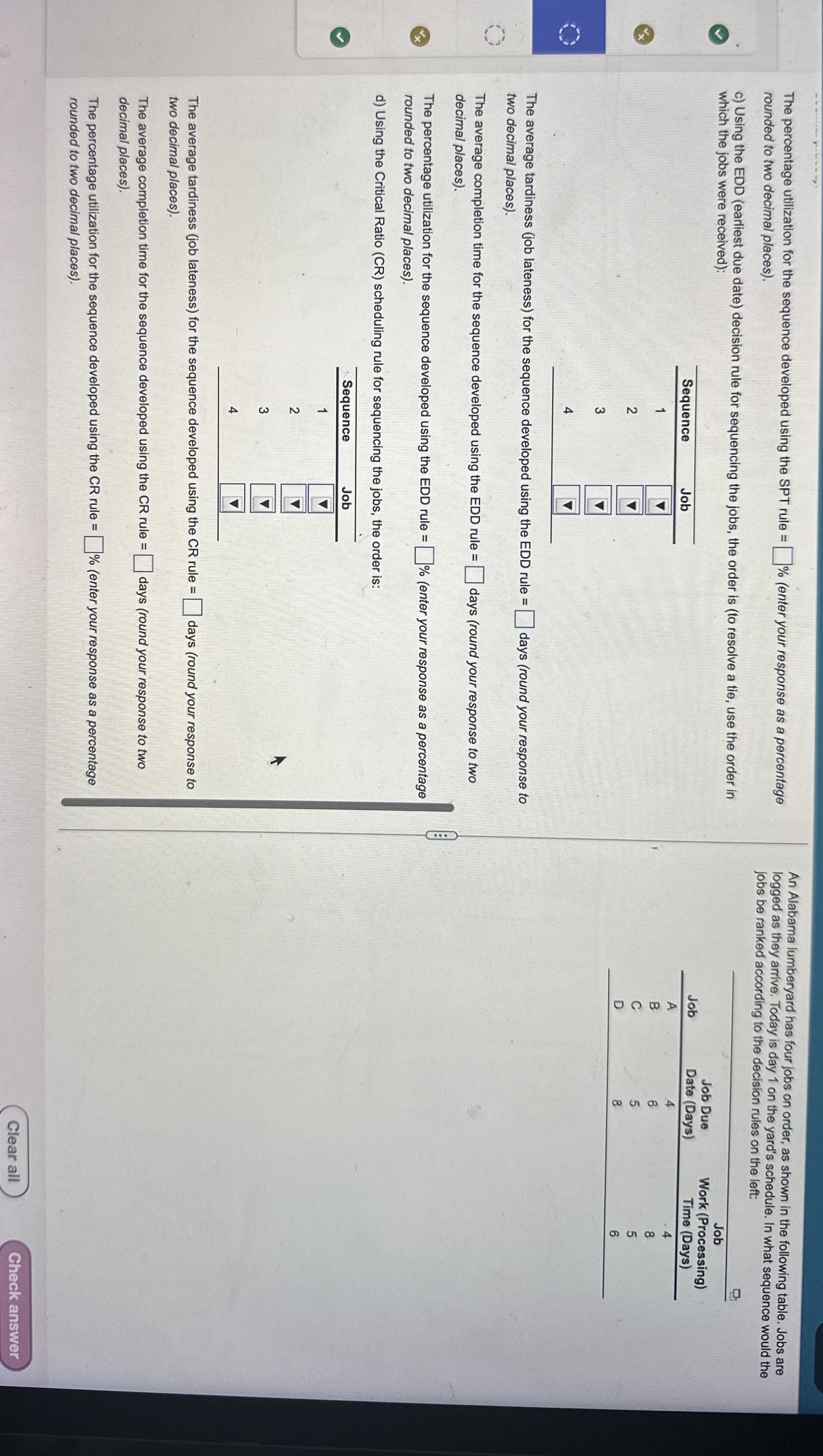 The percentage utilization for the sequence