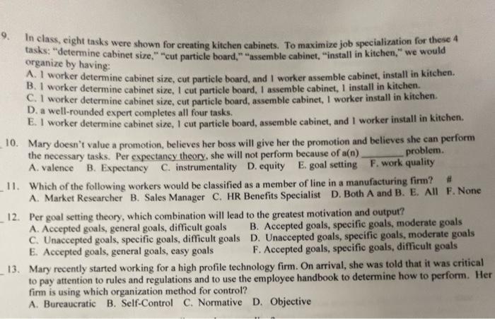 9. In class, eight tasks were shown for creating