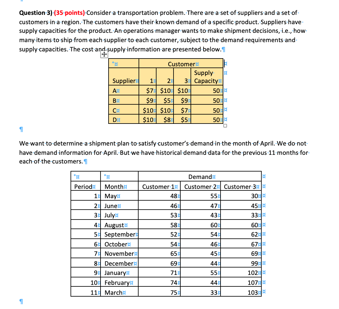 a) Apply the following three forecasting models