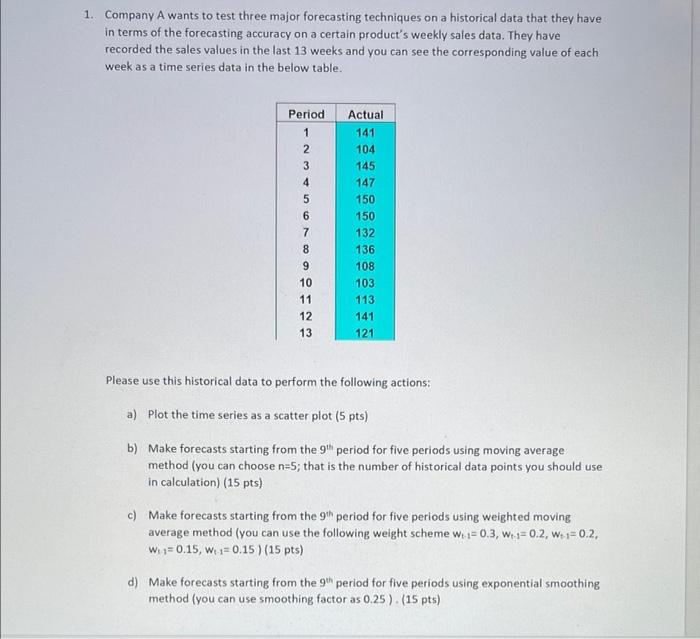 1. Company A wants to test three major
