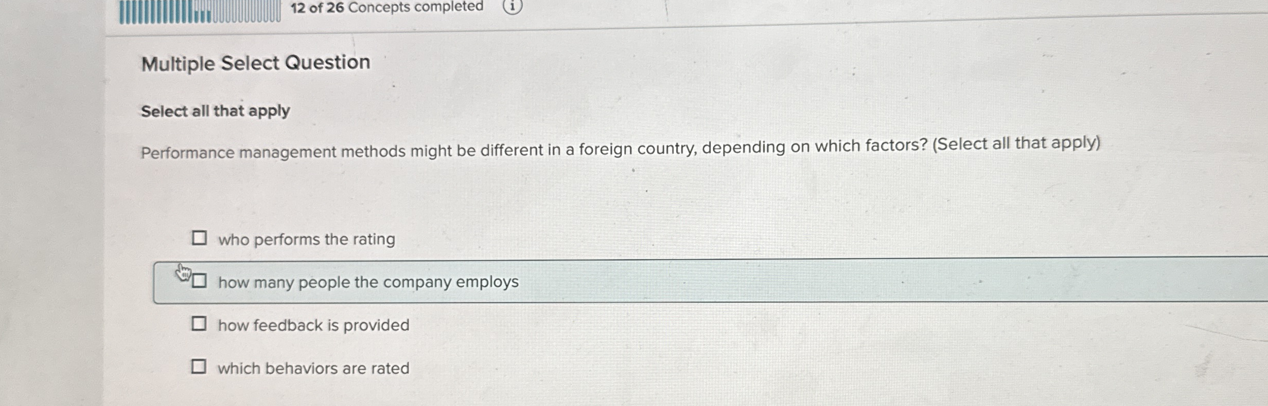 1 2 of 2 6 Concepts completed Multiple Select