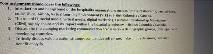 Your assignment should cover the following: 1.