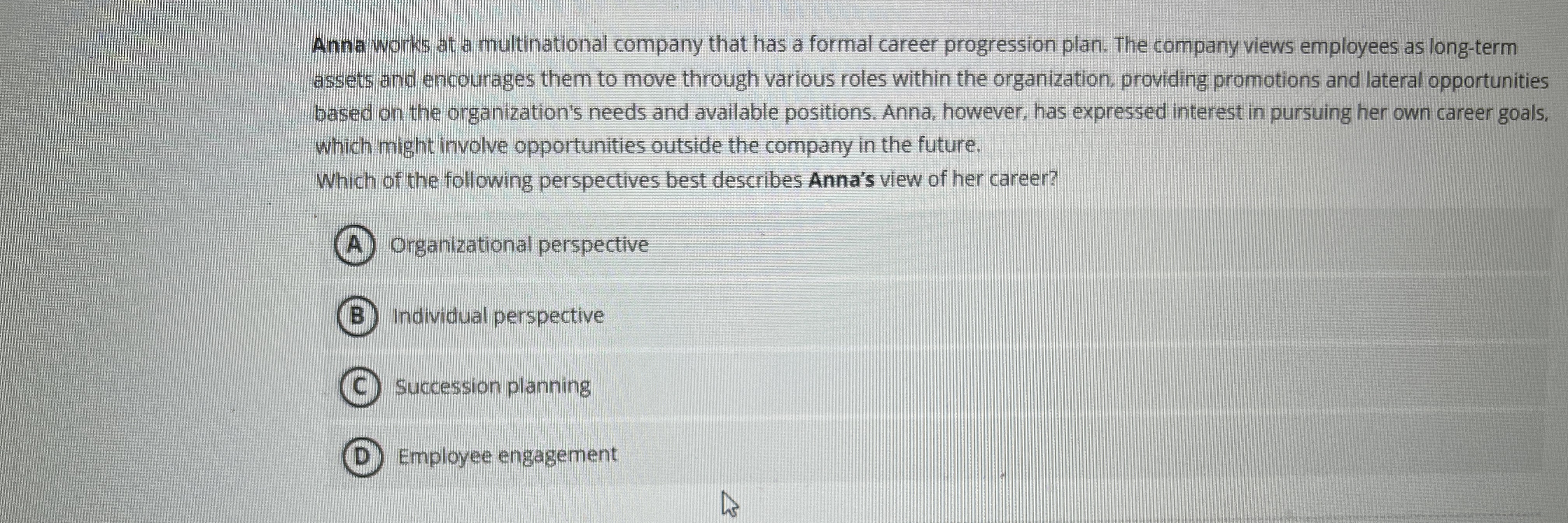 Anna works at a multinational company that has a