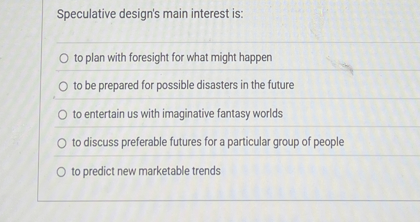 Speculative design's main interest is: to plan