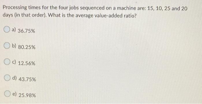 Processing times for the four jobs sequenced on a