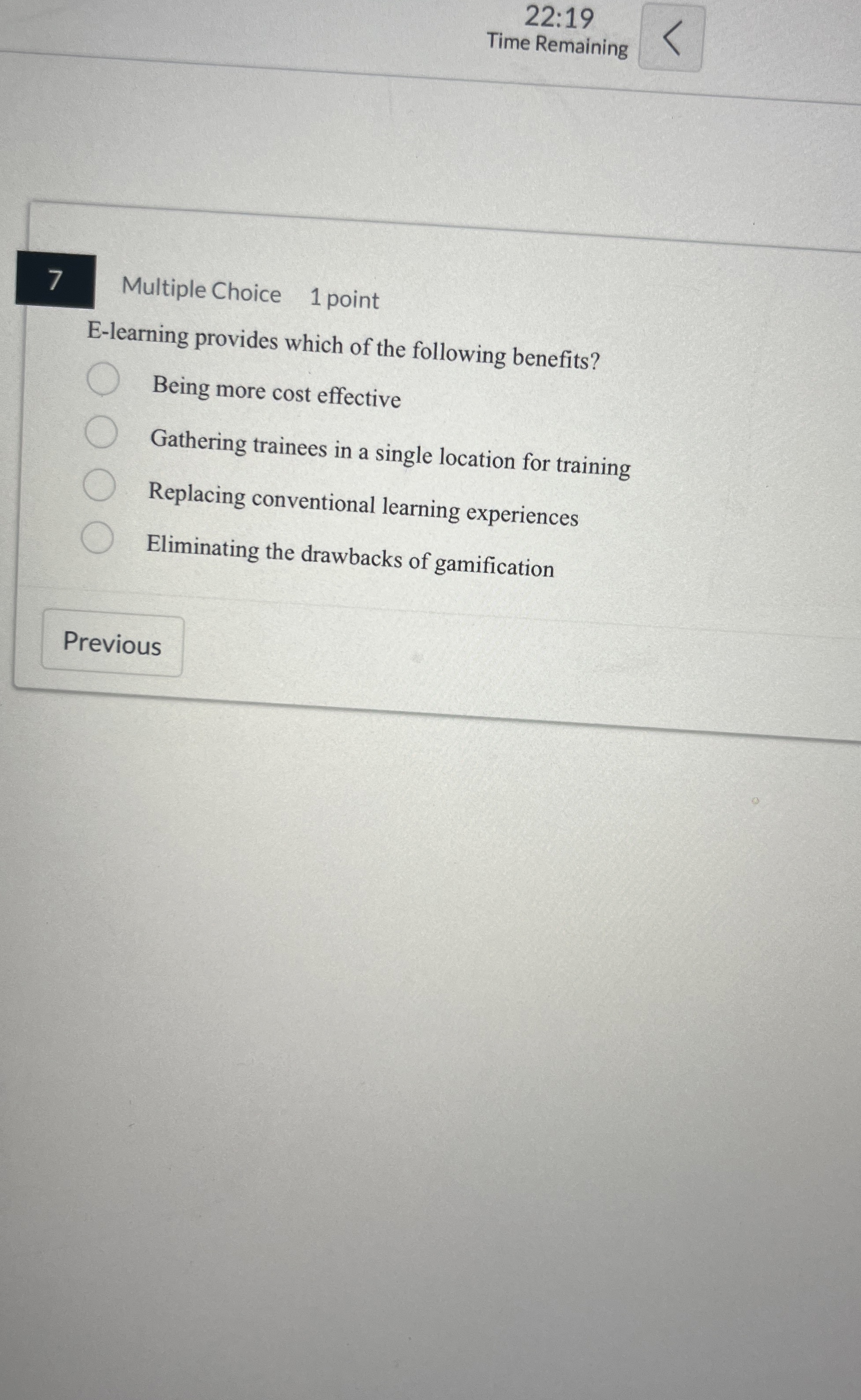 2 2 : 1 9 Time Remaining 7 Multiple Choice 1