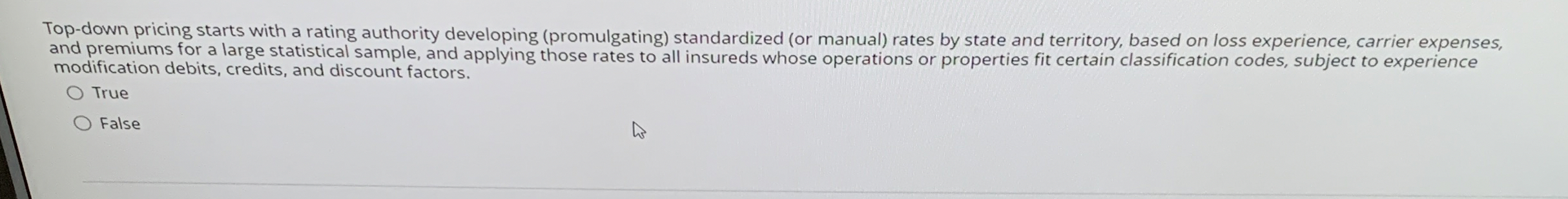 Top - down pricing starts with a rating authority
