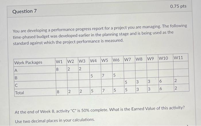 0.75 pts Question 7 You are developing a