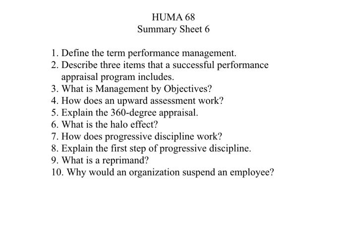 HUMA 68 Summary Sheet 6 1. Define the term