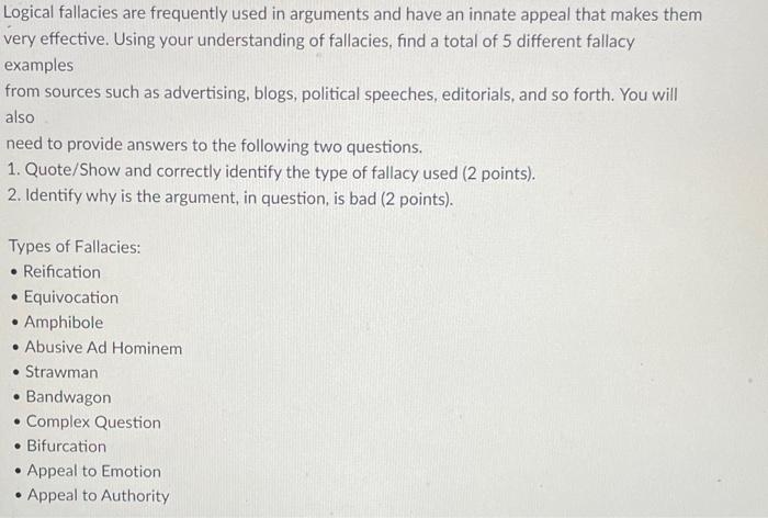 * 5 fallacy examples * Please use ORIGINAL