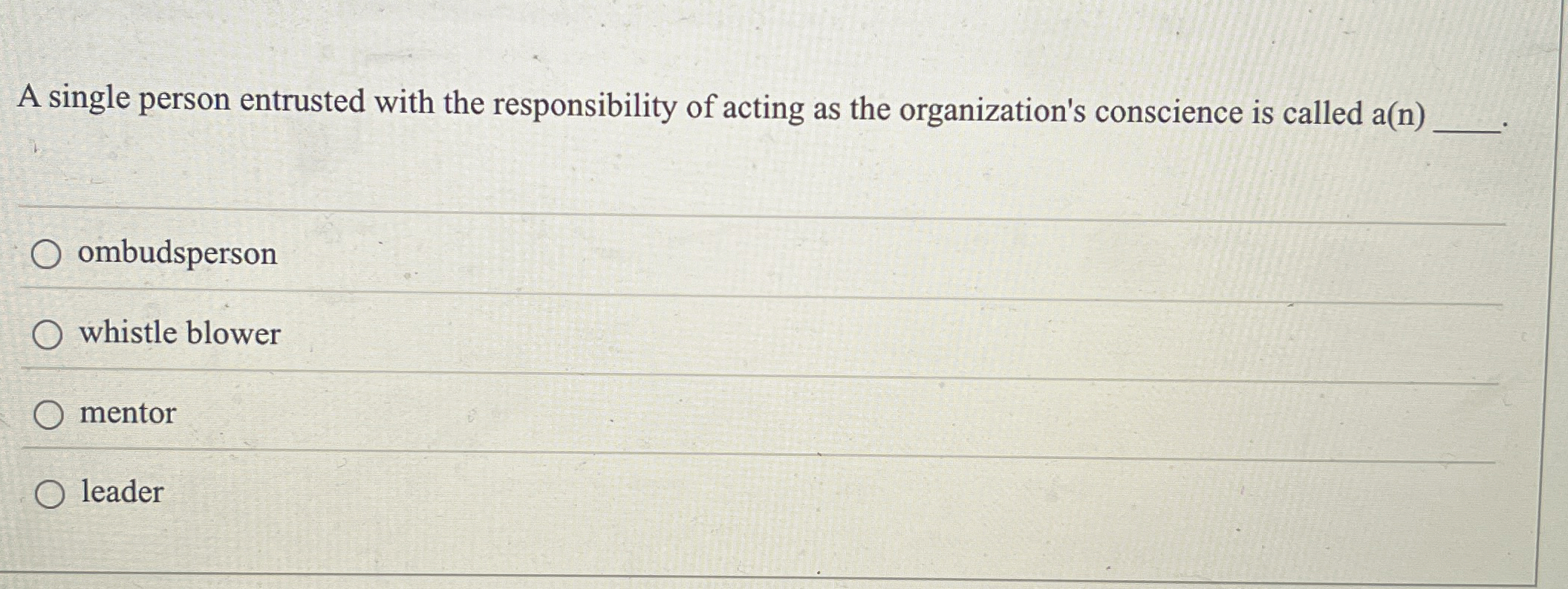 A single person entrusted with the responsibility