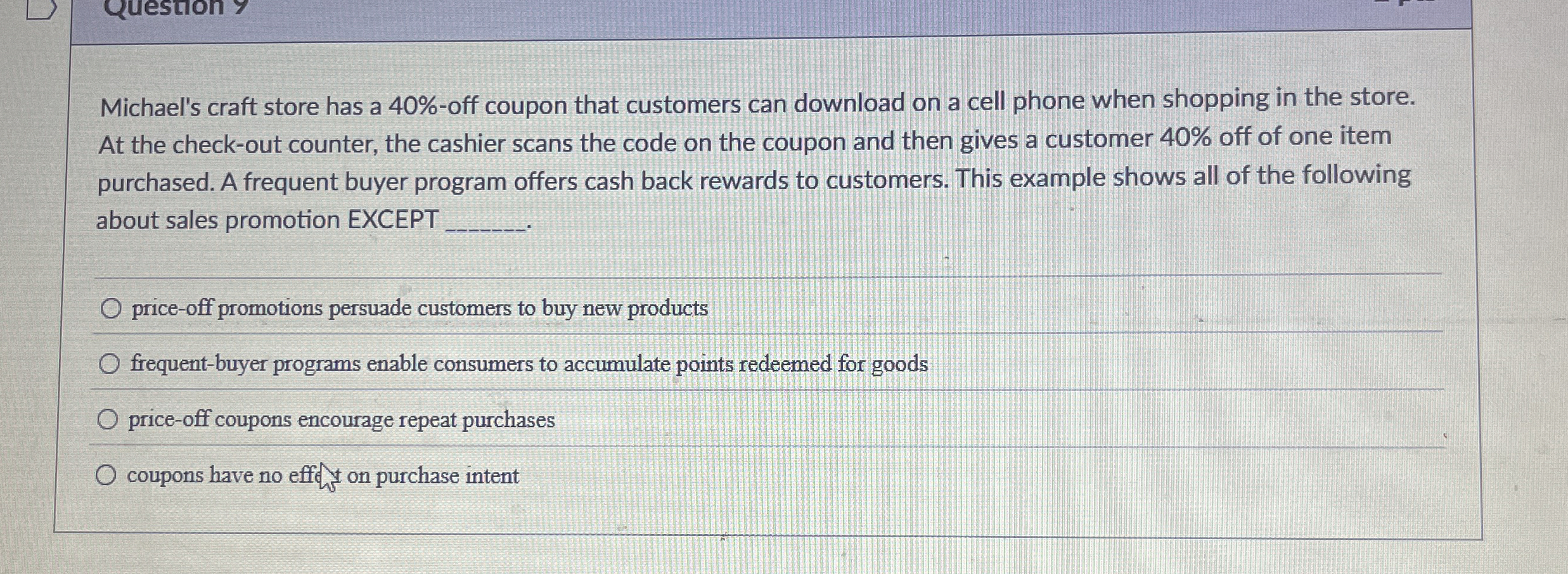 Michael's craft store has a 4 0 % - off coupon