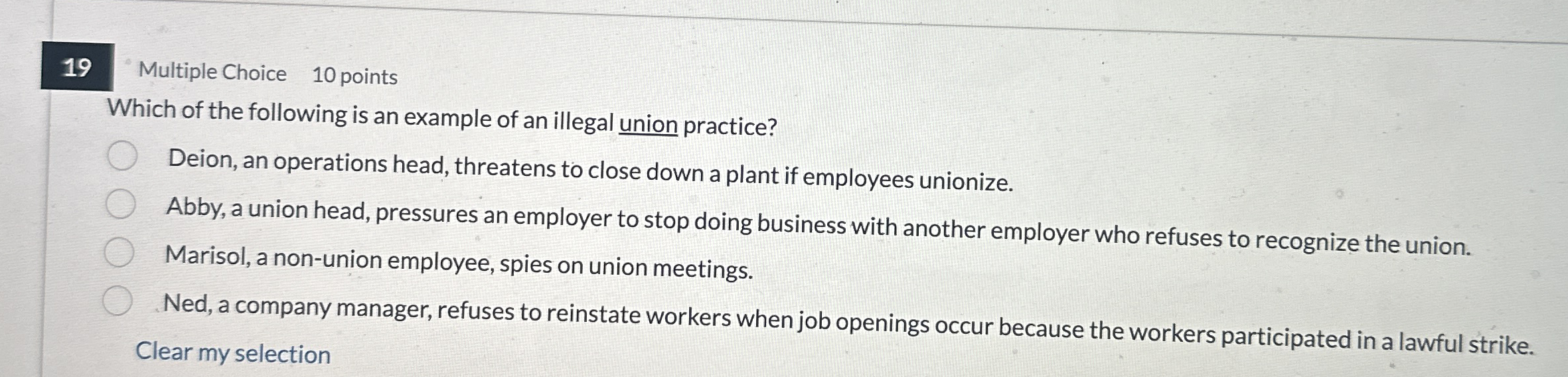 1 9 Multiple Choice 1 0 points Which of the