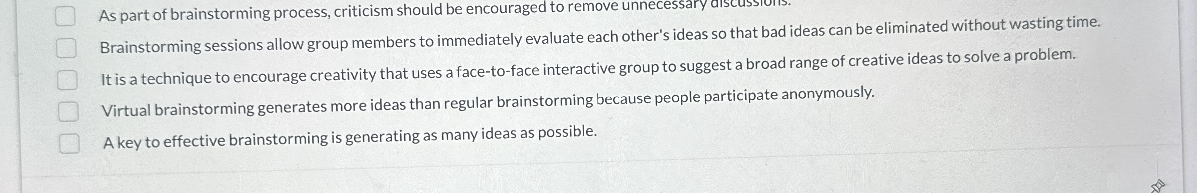 As part of brainstorming process, criticism