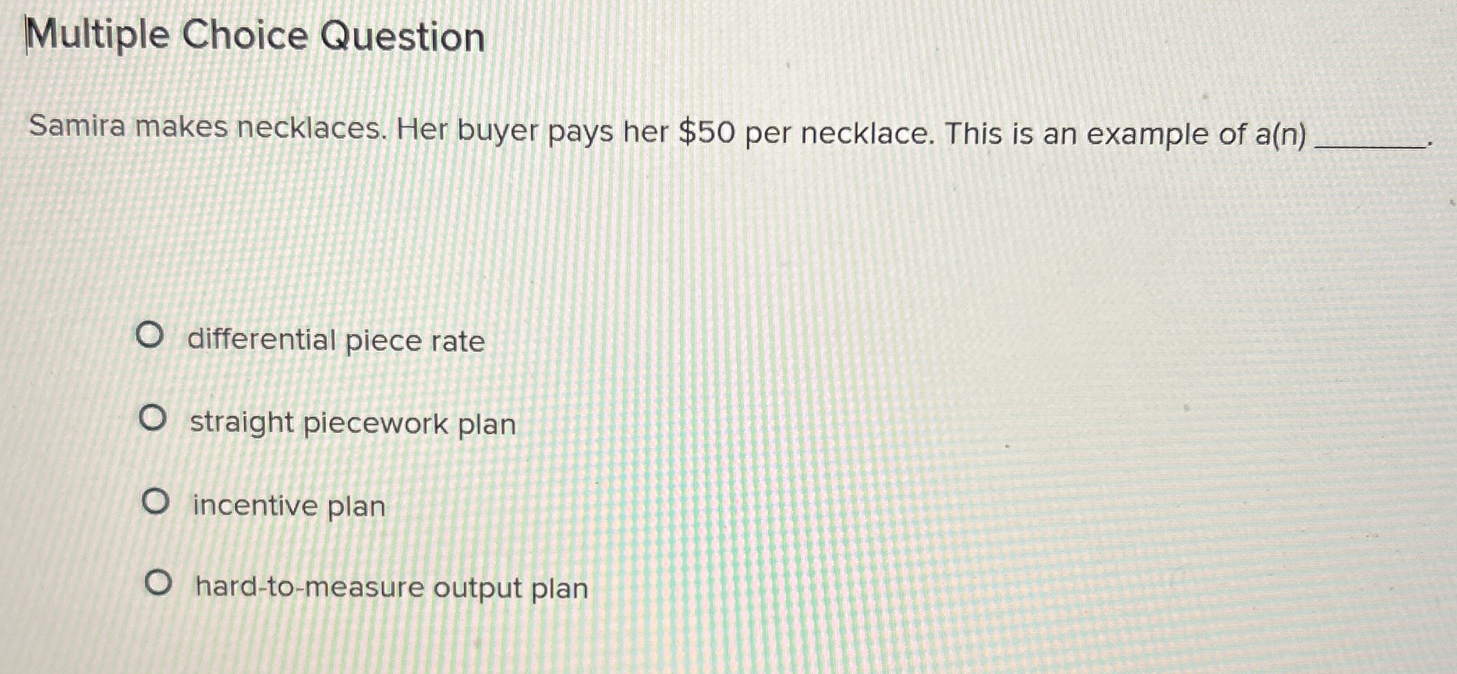 Multiple Choice Question Samira makes necklaces.