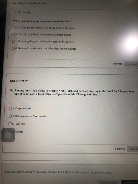 Question Completion Status QUESTION 26 Why