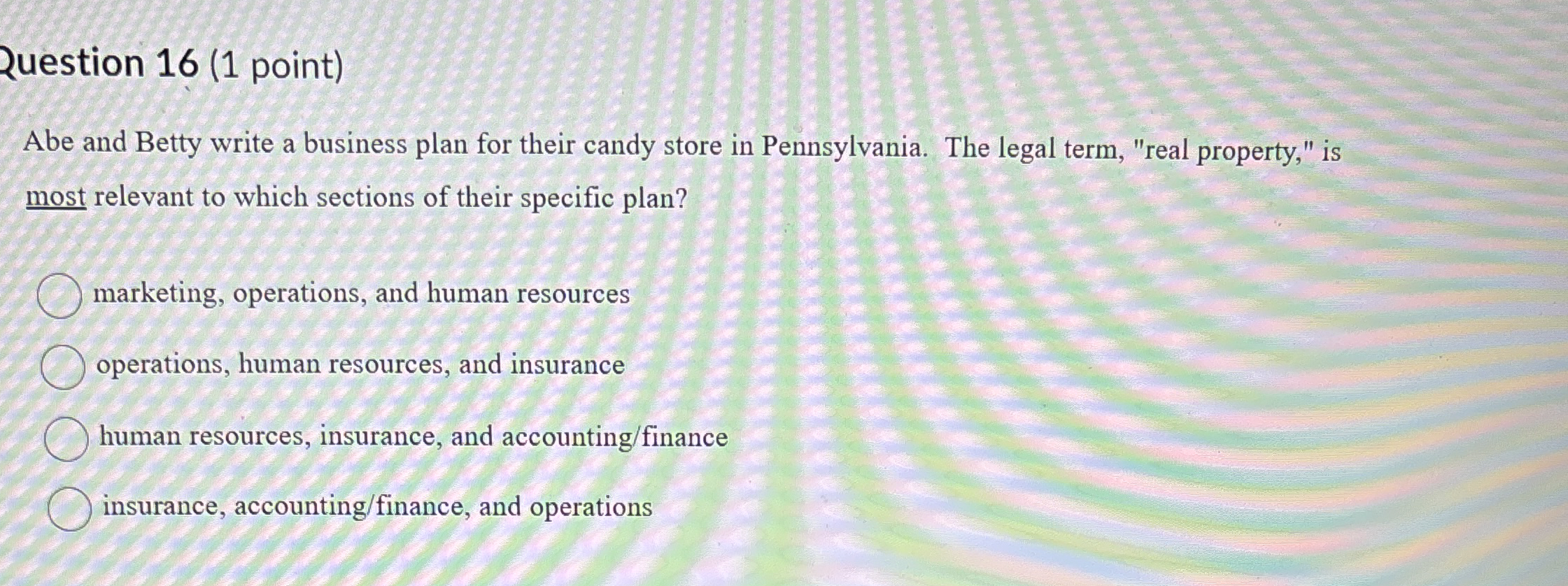 Question 1 7 ( 1 point ) Which of the following