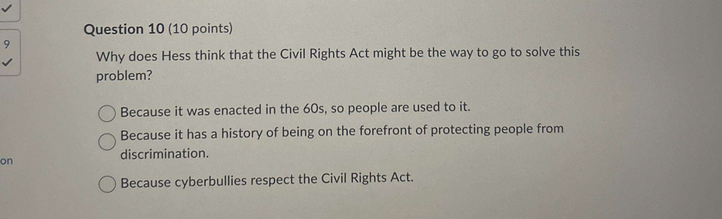Question 1 0 ( 1 0 points ) Why does Hess think