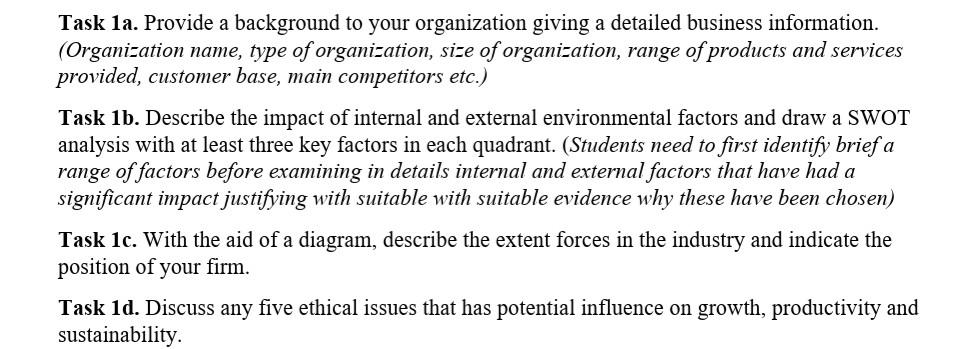 Task 1a. Provide a background to your