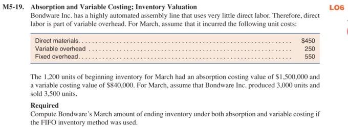 LO6 M5-19. Absorption and Variable Costing;