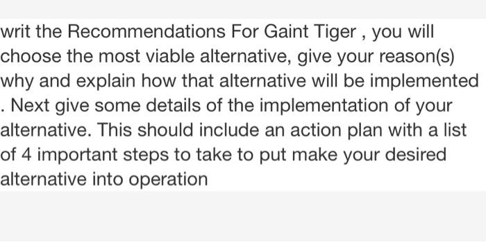 pls answer writ the Recommendations For Gaint