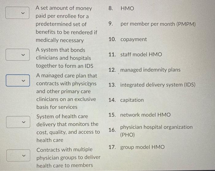 Match the term with the appropriate definition or