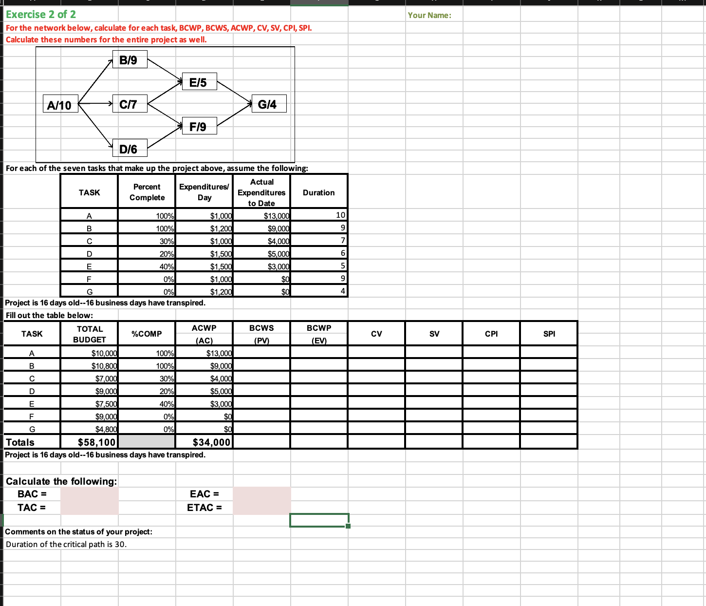 Exercise 2 o f 2 For the network below, calculate