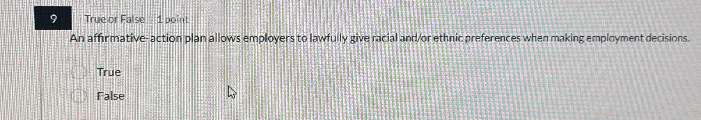 9 True or False 1 point An affirmative - action