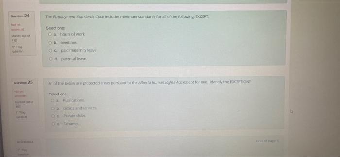 Quest 24 The Employment Standards Code includes