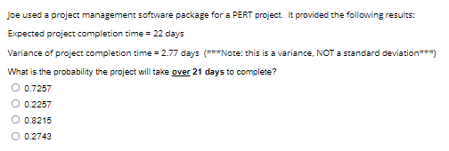 Joe used a project management software package